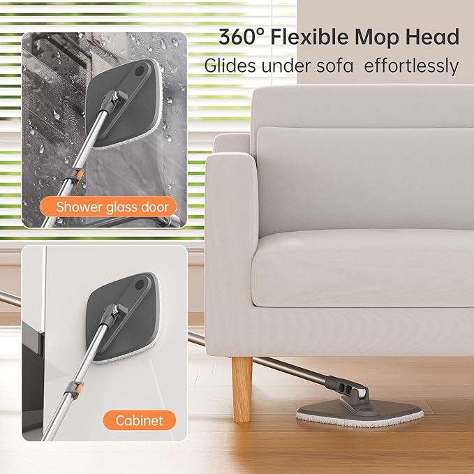 KZKR Spin Mop and Bucket Set with 4 Replaceable Microfiber Mop Pads with Self Separation Dirty and Clean Water System, Self Wringing 360° Rotating Square Mop Head for Hardwood Tile Marble Floors