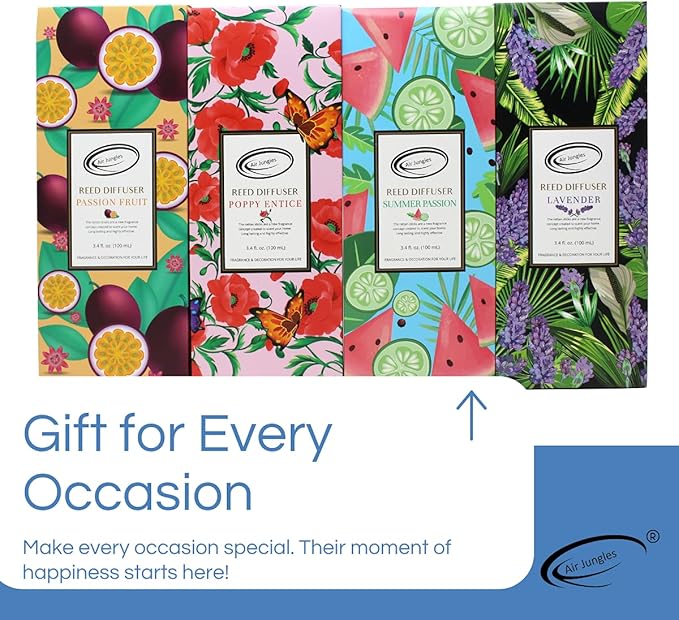 Air Jungles Summer Passion Fragrances Reed Diffuser Set with Sticks, Watermelon and Lime Scent Incense Oil, Air Freshener for Home, Office, Gym, and Room Diffuser, 3.4 fl. oz