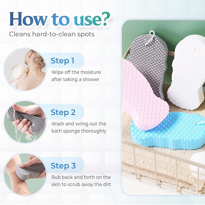 Magic Exfoliating Bath Sponge, 2025 New Super Soft Exfoliating Bath Sponge, 3D Magic Exfoliating Body Scrubber, Shower Sponges for Body Removes Dead Skin (White Blue)