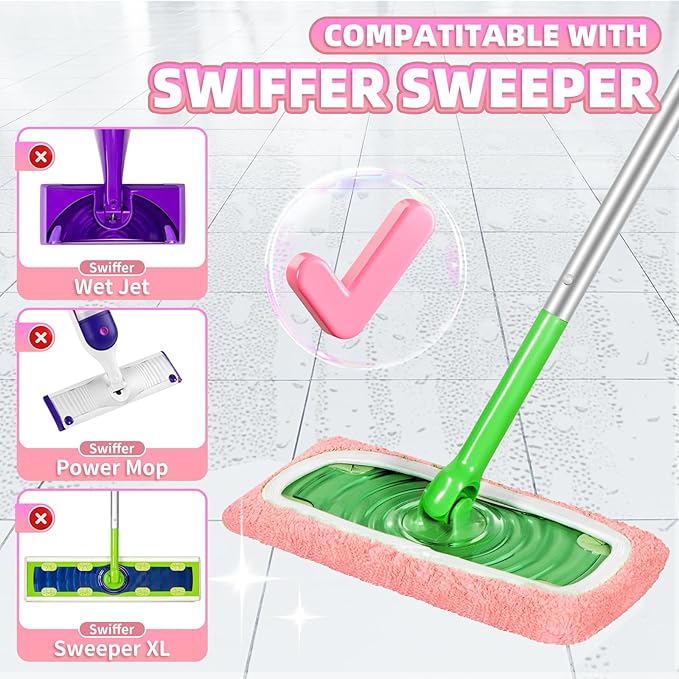 Nicemiya 8 Pack Reusable Mop Pads Compatible with Swiffer Sweeper, Coral Fleece Washable Swiffer Mop Pads, Dry & Wet Sweeping Mopping Cloths (Pink, Not Included Mop)
