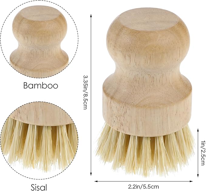 COMNICO 10 Pcs Bamboo Dish Scrub Brush Set, Mini Natural Wooden Scrubbers Set Round Dish Brush Vegetable Durable Scrubber Cleaning Kit for Cleaning Pot Pan Sink