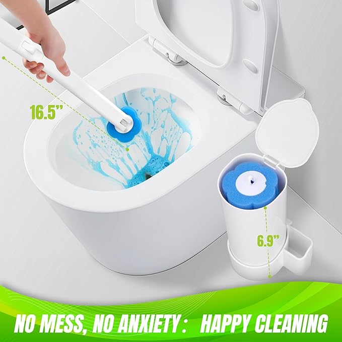 KOKL Disposable Toilet Brush, Toilte Wand Kit, Toilet Brush and Holder with 12 Refills, Toilet Bowl Brush, Toilet Bowl Cleaning Wands, Toilet Cleaning System for Bathroom Maintenance