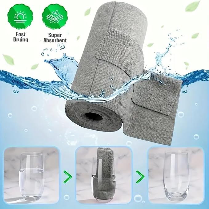 MRIGHT Gray Microfiber Cleaning Cloths Roll, 12x12 Inch, 60 Sheets-2 Rolls, Reusable, Machine Washable, Super Absorbent, Lint Free, Tear Away Design (1)