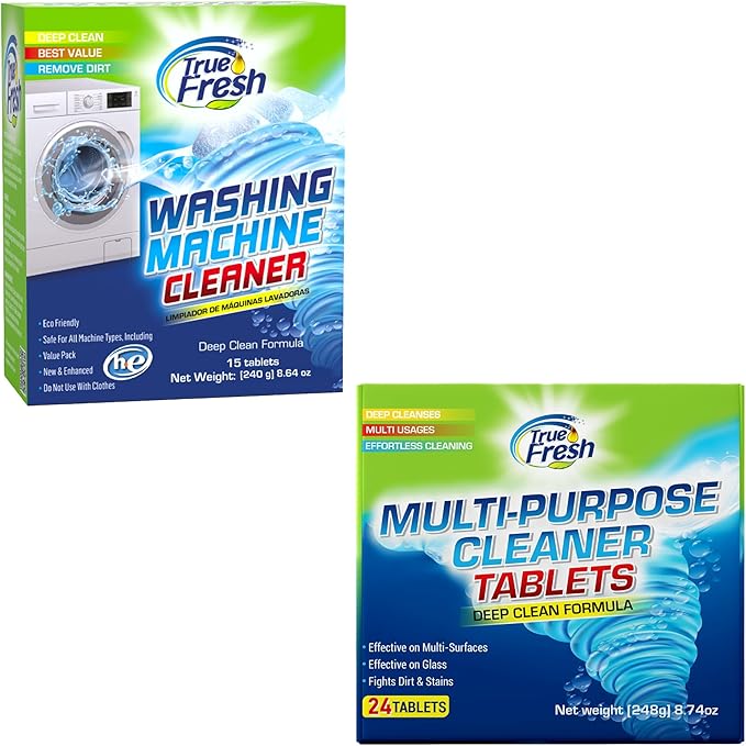 True Fresh Washing Machine Cleaner Tablets 15 pack & Multi-Surface Cleaner Tablets 24 pack – Ultimate Combo for All Types of Washers & Home Surfaces