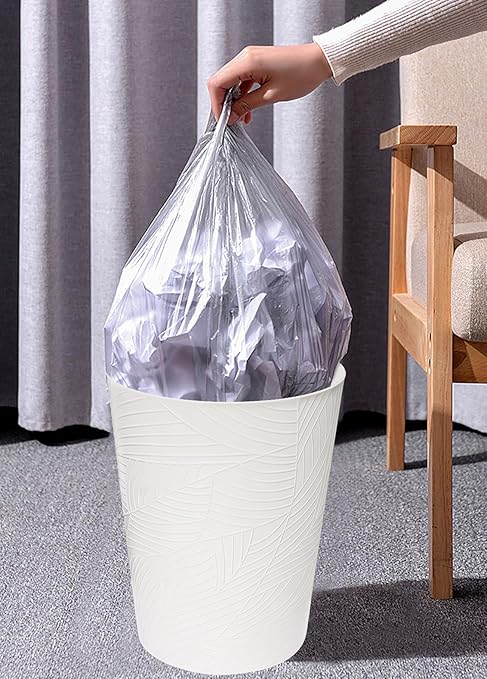 1.8 Gallons Small Trash Can, Decorative Wastebasket, Modern Leaf Pattern Design, Polypropylene Trash Can for Bathroom, Bedroom, Office (1, White)