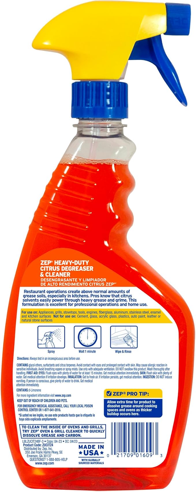 Zep Heavy-Duty Citrus Cleaner Spray Bottle (24 Fl Oz (Pack of 4))