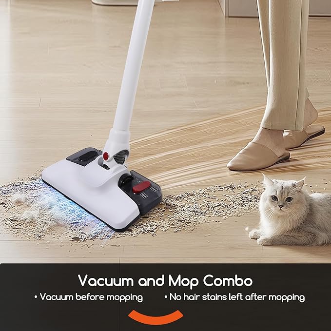 REECOO Lightweight Stick Vacuum Cleaner, Unique Vacuum and Mop Combo - 3 Dust Filters/Microfiber Pads,Corded Stick Vacuums & Electric Brooms - 400W 12Kpa Suction for Kitchen, Bedroom, Living Room