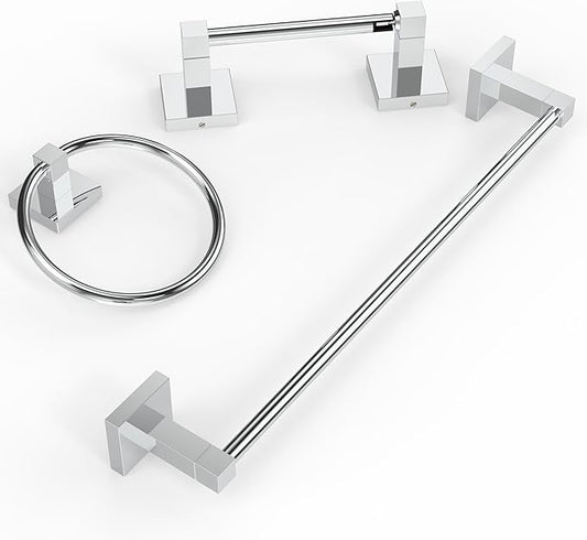RUACQ 3 Pieces Bathroom Hardware Set, SUS 304 Stainless Steel Toilet Paper Holder, Towel Ring, 18-inch Towel Bar Set, Wall Mounted, Heavy Duty(Chrome)