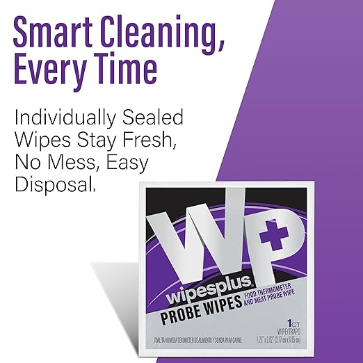 WIPESPLUS Probe Wipes Food Thermometer Wipes, Meat Probe Wipes with Individual Sachets for Home and Business, 1000 Count, (10 Packs of 100 Sachets)