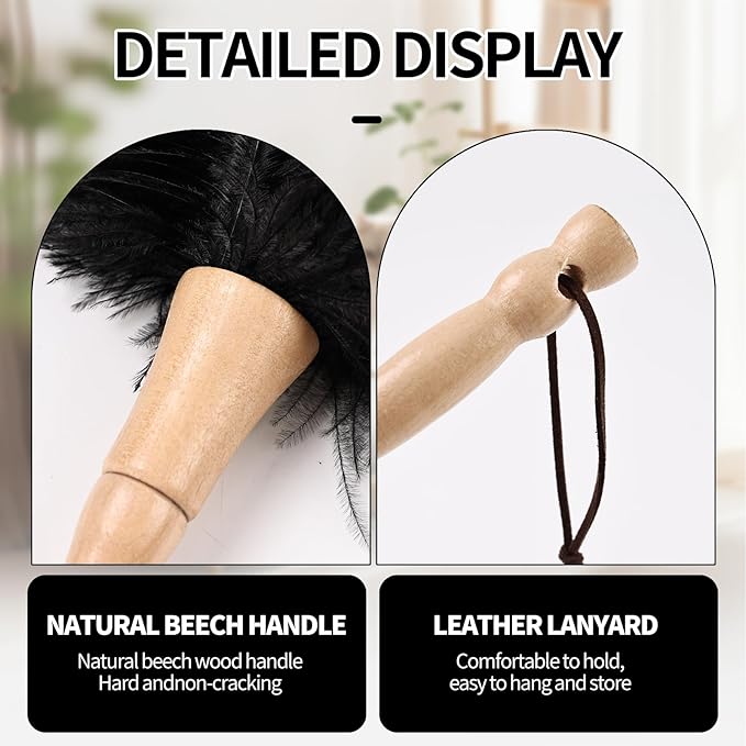 MehelloFeather Ostrich Feather Duster 12 Inch Handheld Duster Supplies, Wooden Handle Feather Duster for Cleaning Keyboard Home Car Office (Black 2Pcs)
