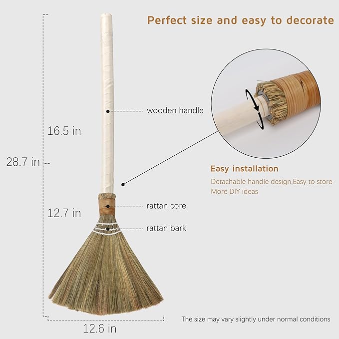 SISIMER Wedding Broom African Jumping Ceremony Decorative Broom DIY Wedding Decor, White Tulle Accents with Pearl Gold Ribbon Artificial Flower Bouquets