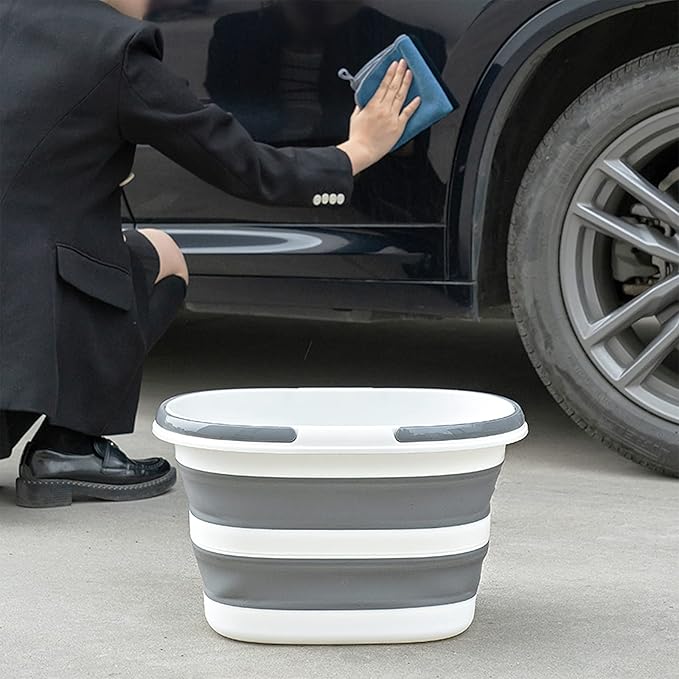 Large Collapsible Bucket 4.2 Gallon (16L) for House Cleaning, Camping, and More - Space Saving, Multiuse Water Bucket for Cleaning Mop - Lightweight and Portable (Grey-1)