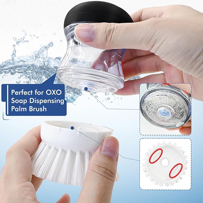 Palm Brush Refills for OXO Soap Dispensing Dish Brush - 6 Pack Cleaning Replacement Brush Head for OXO Palm Brush