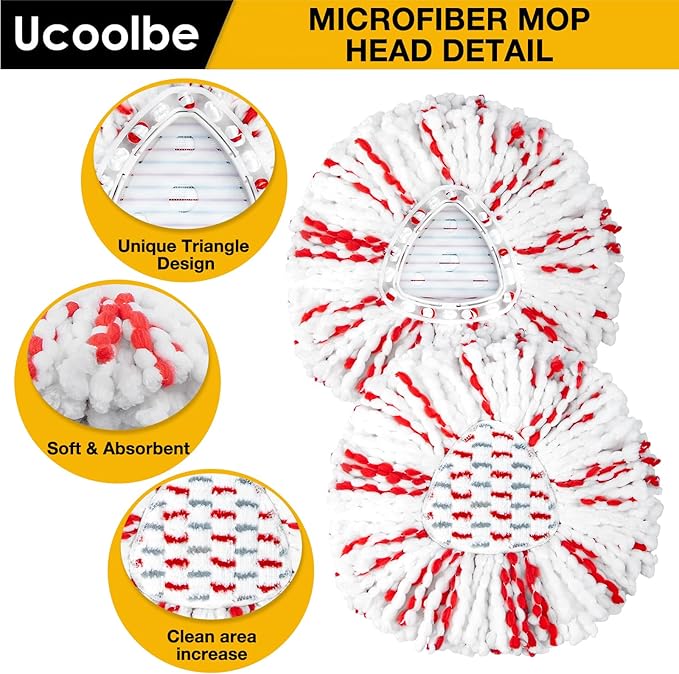 Ucoolbe Upgraded mop Refill for O Cedar, 3 Pack Spin mop Heads Replacements Compatible with O Cedar EasyWring Spin Mop Bucket System, 40% More Cleaning Power, Microfiber and Machine Washable