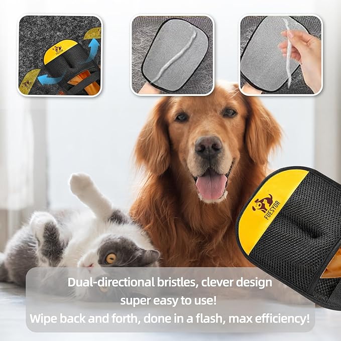 Fuesyor Pet Hair Remover Tool Glove for Cats & Dogs, Static Lint and Fur Removing Mitts for Laundry, Couch, Carpet, Clothing, and Auto Seats