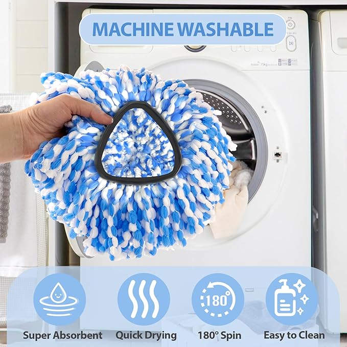 Mop Head Replacement, Microfiber, Easy to Replace, Include 3pcs Mop Replace Heads, 1 Extra Mop Replacement Base