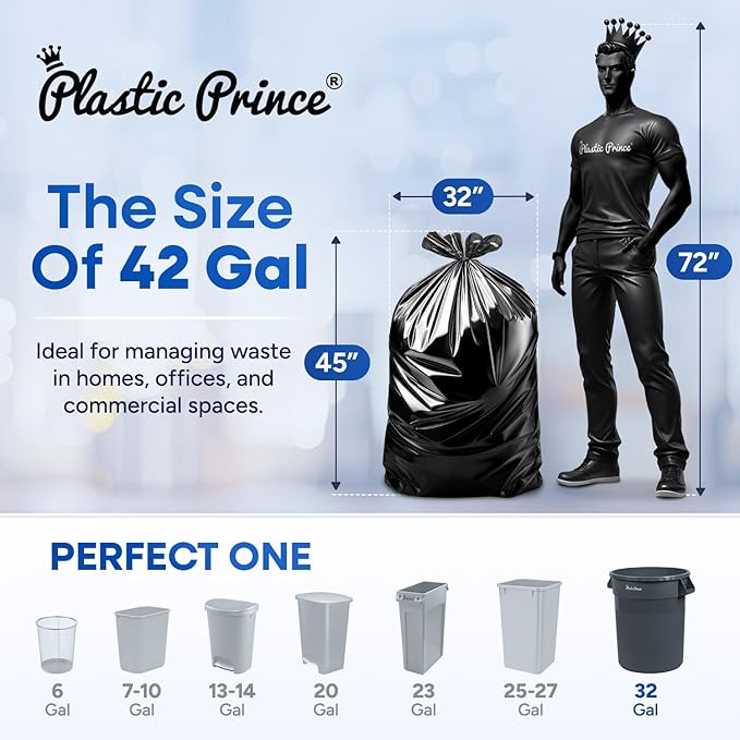 Heavy Duty Contractor Bags 42 Gallon with Flap Ties Trash Bags 3 Mil for Industrial Commercial Use 32 x 45 Yard Waste Bags, Black Pack of 20