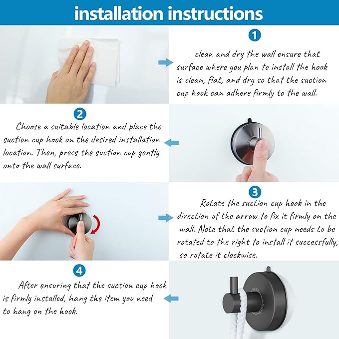 DGYB Suction Cup Hooks - Set of 2 Towel Hooks for Bathrooms - SUS 304 Stainless Steel - Grey - 15 Lb Capacity