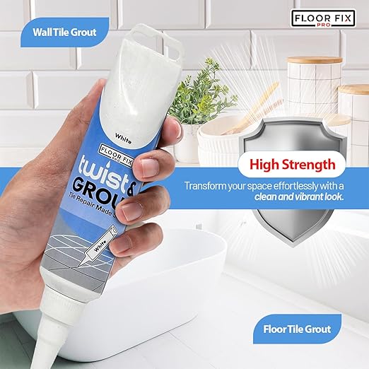 Floor-Fix Pro - Twist & Grout Repair Kit - Premixed & Waterproof Fast Tile Grout Reviver - Bathroom, Shower, Kitchen (White, 8.8 Fl Oz)