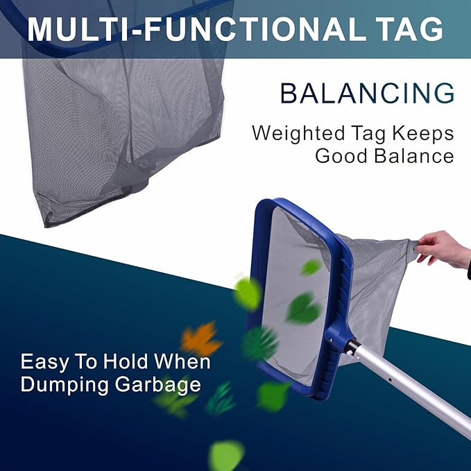 POOLAZA Pool Skimmer Net, Larger Capacity Pool Net Skimmer with Durable Deep Net, Sturdy Frame Pool Nets for Cleaning Effortlessly, High-Efficiency Pool Leaf Net with Easy Scoop Edges