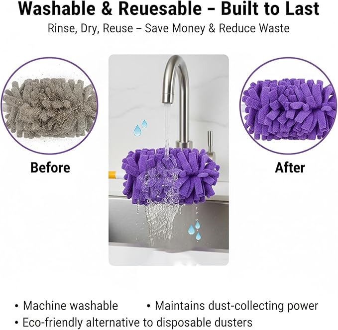 10pack Duster Refills Reusable for Swiffer, 360° Electrostatic Duster Refills, Washable Heavy Duty Dusters Refill, Reusable Cloth Cover Dust Collector for Both Wet and Dry Use (Purple)