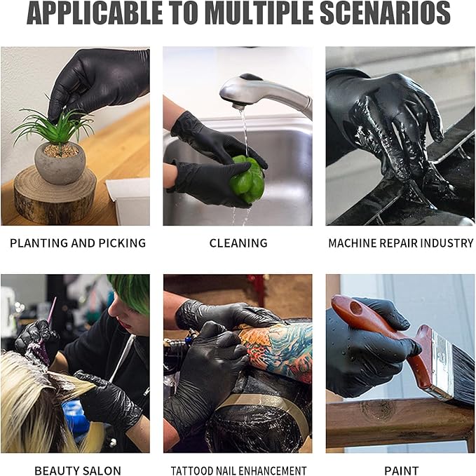 LW Concept - Black Nitrile Examination Gloves - Latex & Powder-Free, Disposable, Strong, Healthcare, Food Handling (Medium)