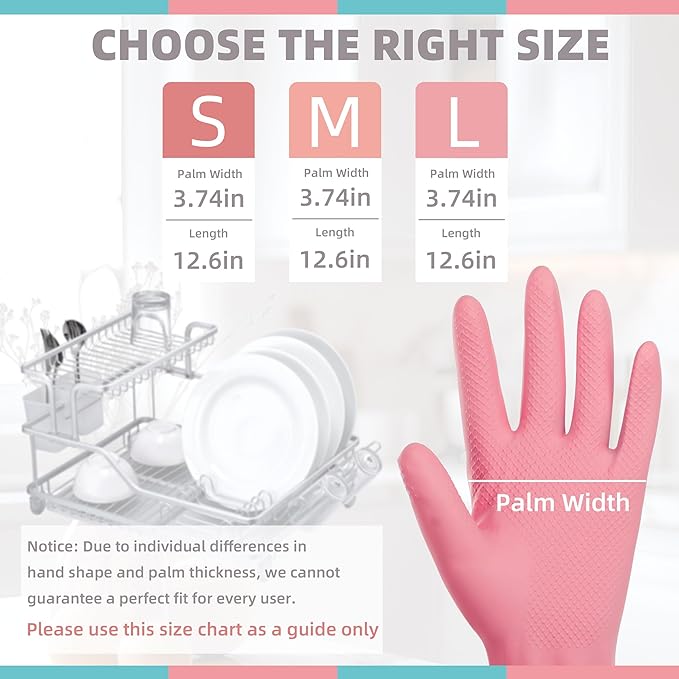 Rubber Cleaning Gloves for Dishwashing-5 Pairs Colorful Reusable Household Cleaning Glove for Washing Dishes and Kitchen Cleaning Non-Slip Grip Dish Gloves for Women Men (Large)
