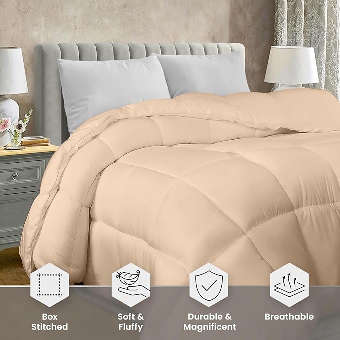Utopia Bedding Comforter Duvet Insert, Quilted Comforter with Corner Tabs, Box Stitched Down Alternative Comforters Queen Size (Beige)