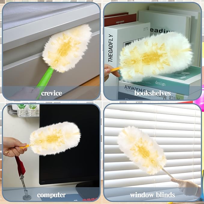 Vesici 150 Pcs Duster Refills Compatible with Swiffer Dusters Bulk Disposable Replacement Thickened with 1 Handle Heavy Duty for Cleaning, Office (Yellow)