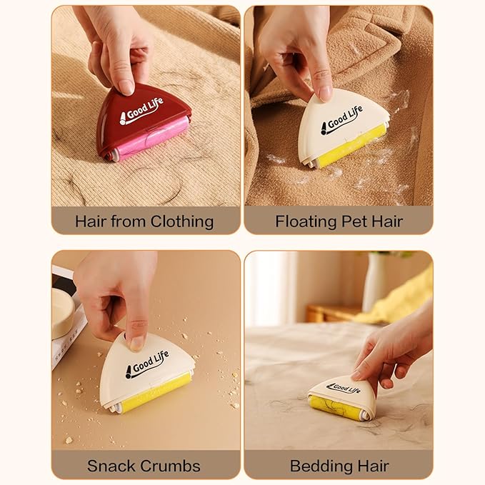 1PCS Double-Sided Lint Brush & 2PCS Reusable Sticky Lint Rollers – Pet Hair, Dust Remover for Clothes, Furniture, Sofas, Beds – Portable, Washable, Travel-Friendly, Triangular Design with Cover