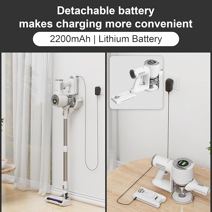 BUTY BULU Cordless Stick Vacuum Cleaner, 30KPa Handheld 2200mAh Rechargeable Battery Lightweight Small Vac Electirc Broom, 40Mins Runtime for Home Hard Floor Carpet Pet Hair Cleaning, LED Screen