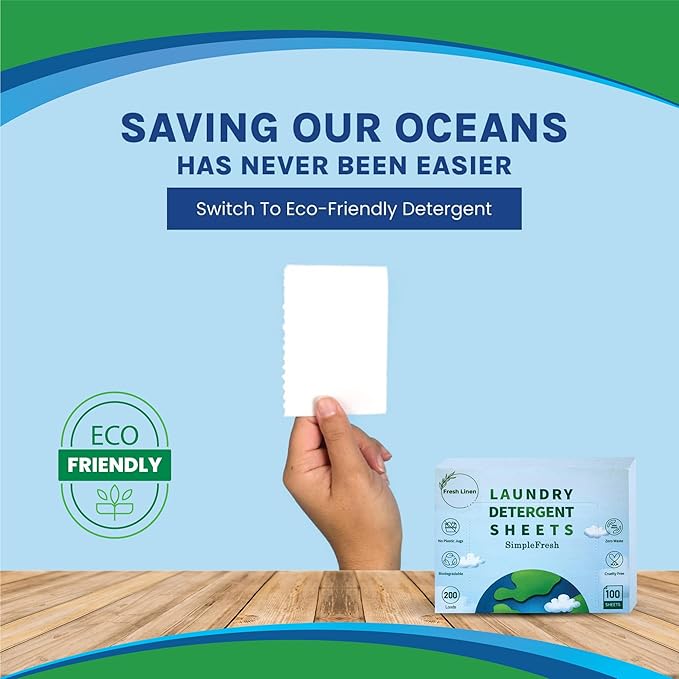 100 Laundry sheets 200 loads | Laundry Detergent Sheets, Eco-Friendly, Plant-Based, Hypoallergenic, No Plastic Jug Kindly (Fresh Linen)