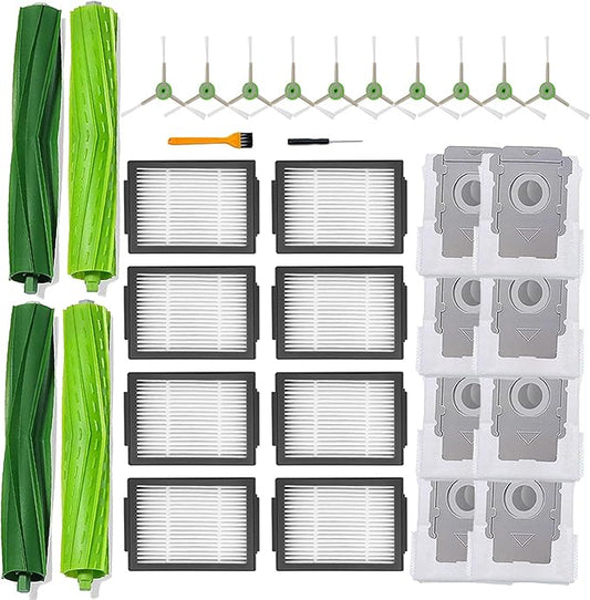 Dovlazm Replacement Parts for iRobot Roomba i7 i7+ i3 i3+ i4 i6 i6+ i8 i8+/Plus E5 E6 E7 J7 i5+j5+ I,E &J Series Vacuum Cleaner,2 Set Roller Brushes 8 Filters 8 vacuum bags 10 Side Brushes