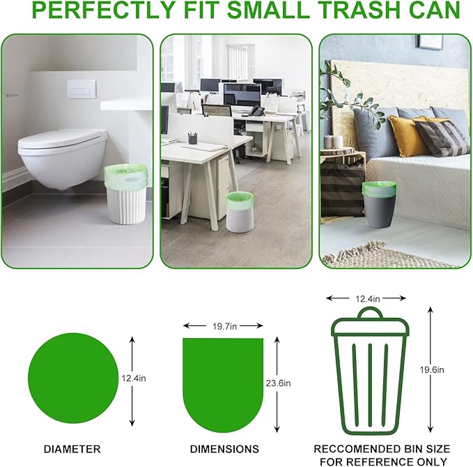 Small Trash Bags 4-6 Gallon, Inwaysin 200 Count Biodegradable Trash Bags 4 Gallon, Extra Strong Small Garbage Bags Unscented, Size Expanded, Green, for Bathroom Bedroom Office Kitchen Trash Can