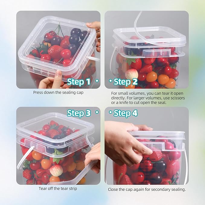 ASEVAT 2.6Gal 2Pack Clear Bucket Graduated Pail Container with Lid,Square Food Grade Buckets, Cleaning Containers Plastic Pails Extra Durable Handles with Grip for Easy Carrying