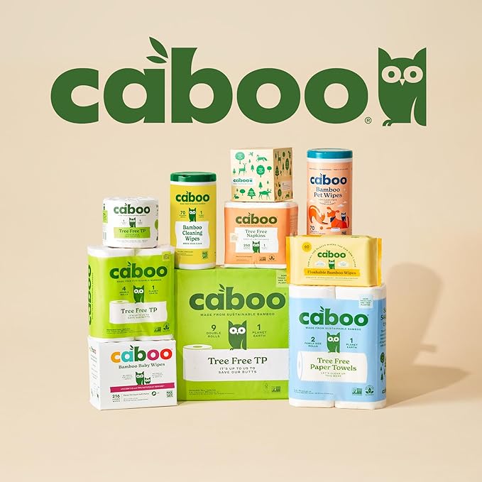 Caboo Tree Free Unbleached Toilet Paper | Plastic Free Packaging, Septic Safe, Eco Friendly, Chemical Free, Non Toxic | 2 Ply Toilet Tissue, Pack of 12 Double Rolls, 300 Sheets Per Roll