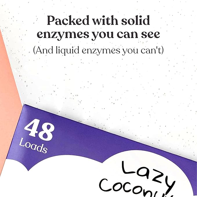 Lazy Coconuts Complete 5 Enzyme Laundry Detergent Strips - Unscented, 48 Loads - Sulfate Free Laundry Detergent With Solid And Liquid Enzymes - Fights Natural Stains and Odor