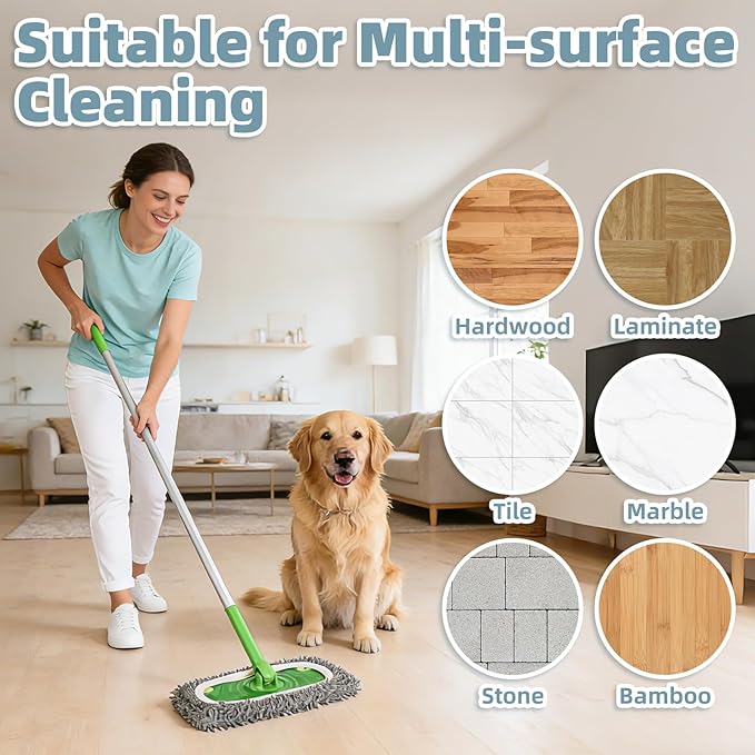 Nicemiya 6 Pack Reusable Mop Pads Compatible with Swiffer Sweeper, Washable Wet & Dry Mopping Sweeping Cloth for Multi-Surface Cleaning, Microfiber Chenille Pad Refills (Gray, Not Include MOP)