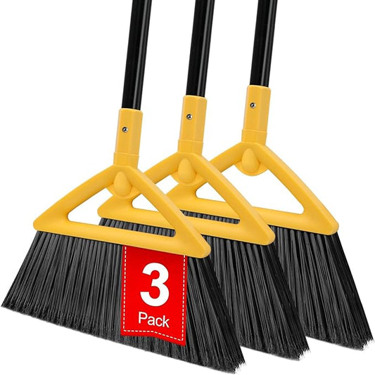 SZJYHQY Outdoor Indoor Broom, Brooms for Sweeeping Indoor, Heavy-Duty Kitchen Broom with Long Pole, Angle Broom for Garages Restaurant Courtyard Office Slidewalk Lobby Sweep Dust (BrightYellow, 3Pack)