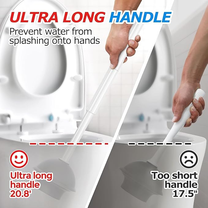 3Pack 2 in 1 Toilet Brush and Plunger Set, Extended Handle Plunger,Toilet Bowl Brush Plunger Set,Bathroom Cleaning Tools,Toilet Brush Plunger Combo,Cleaning Brush,Cleaning Supplies, White