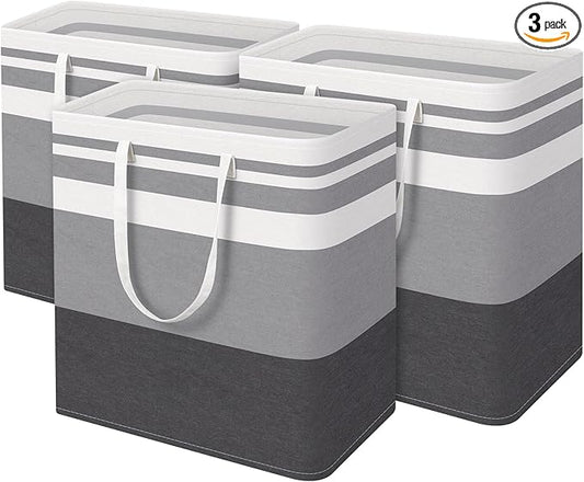 HomeHacks 3-Pack Large Laundry Basket, Waterproof, Freestanding Laundry Hamper, Collapsible Tall Clothes Hamper with Extended Handles for Clothes Toys in the Dorm and Family-(Gradient Grey, 100L)