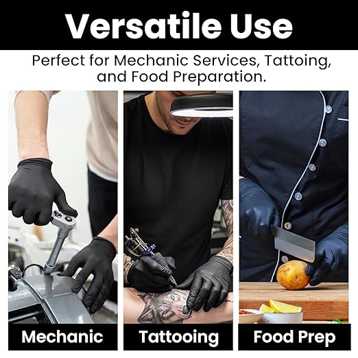 Nitrile-Vinyl Blended Disposable Gloves, Powder-Free & Non-Latex Gloves, 2000, Protective Gloves for Medical Exams, Cooking & Household Cleaning, 4 Mil Thick Non-Sterile Secure Grip Black, Large
