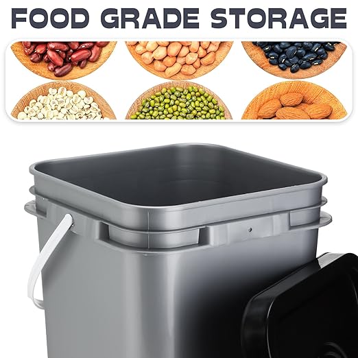 Vesici 6 Pcs 5 Gallon Food Grade Square Buckets with Lids 5 Gal Plastic Food Storage Square Bucket Heavy Duty Industrial Pail Container with DIY Label Stickers Handles for Water Painting(Gray)