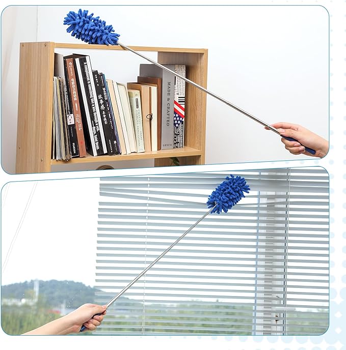 ZZ LAZYCOTTAGE 12 Pack Microfiber Dusters for Cleaning, High Duster with Extension Pole, Long Handled Feather Dusters, Household Cleaning Supplies for Ceiling, Car, Furniture, Fan, Sofas(Blue)
