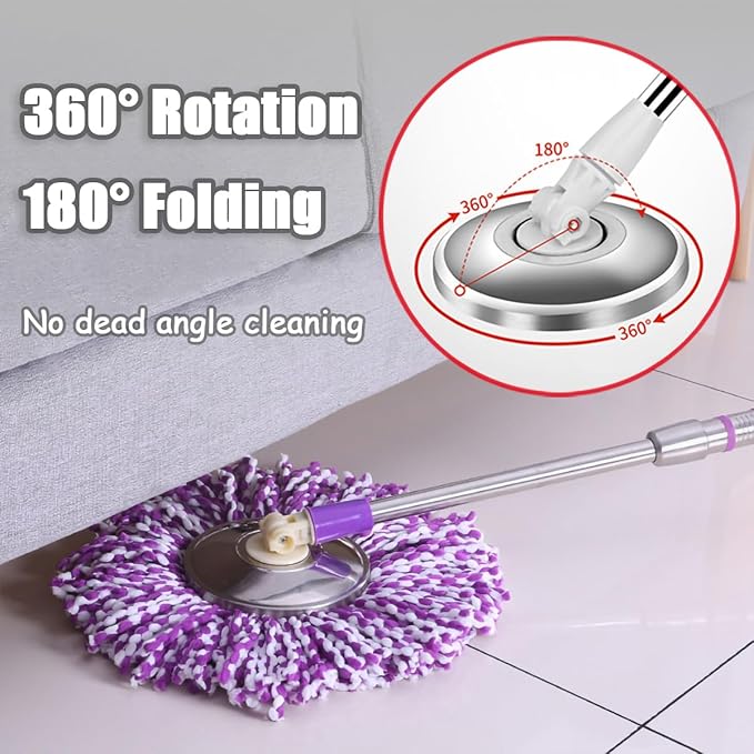 Spin Mop Replacement Mop Handle, 49-inch 360 Degrees Rotating Telescopic Replacement Mop Stick with Reinforced Plastic Disc for Spin Mop Bucket Cleaning System (Plastic Disc, Purple)