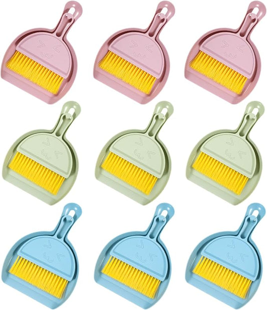 PercyEffie 9pcs mini Broom and Dustpan Set Small Broom and Dustpan Set with Handle Portable Desktop Sweep Tools mini dustpans and Brush Sets for Car Interior,Cleaning Tools,Sofa3 Colors