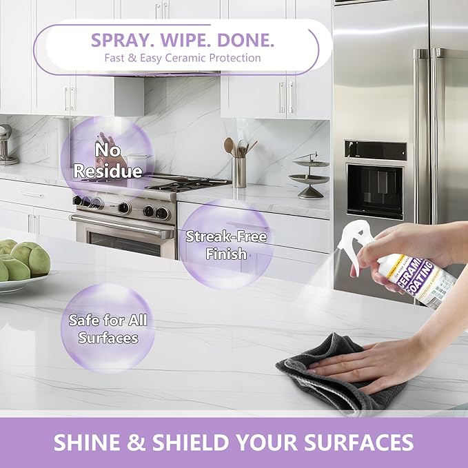 Ceramic Coating Spray for Kitchen Appliances & Stainless Steel – Fingerprint Resistant Cleaner & Sealer for Sinks, Fridges, Stoves – Easy Cleaning & Long-Lasting Multi-Surface Shine 8.66oz