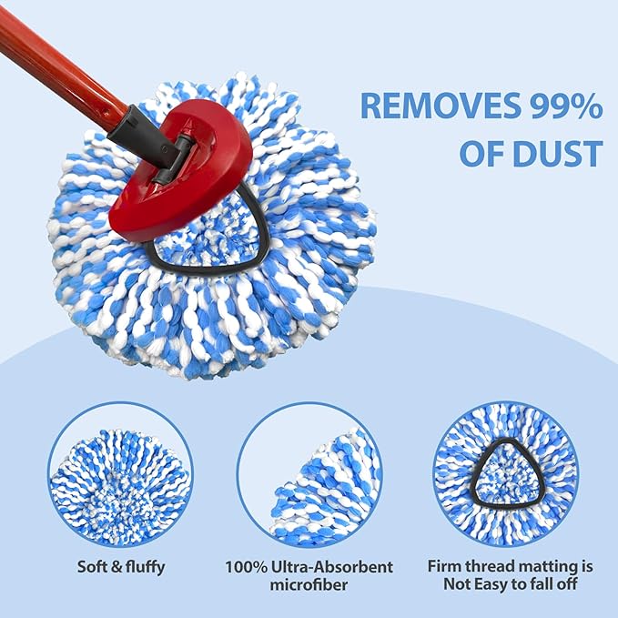 Spin Mop Replacement Heads, Microfiber Mop Refills, Easy to Replace, 6 Pack