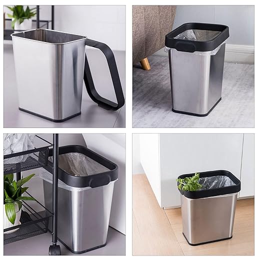 2 Pack Stainless Steel Trash Can 3 Gallon, Open Top Trash Can, 8" x 11" x 13", Rectangle Rubbish Bin, Slim and Narrow, No Lid Small Wastebasketfor Kitchen, Bathroom, Living Room, Office