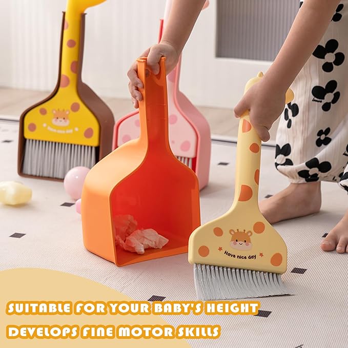BSMstone Small Broom with Dustpan Combo Set Cartoon Mini Broom and Dustpan Set Cute Cleaning Kit for Home Office Floor Counter Pet Nest (Pink)